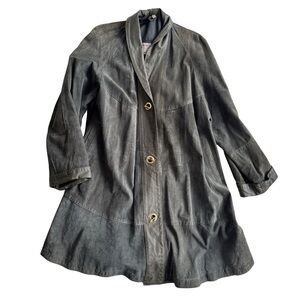 Vintage Dark Green Suede and Leather Toggle Jacket